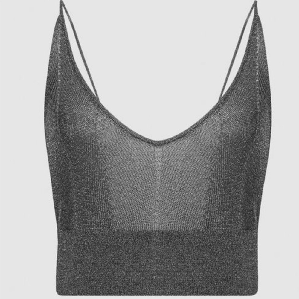 Reiss Valentina Silver Gunmetal Metallic Sleeveless Cami Tank Top Large
